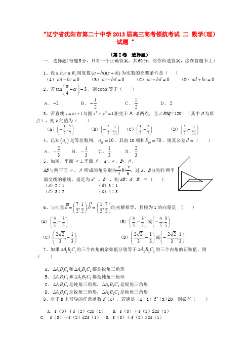 辽宁省沈阳市2013届高考数学领航考试二理