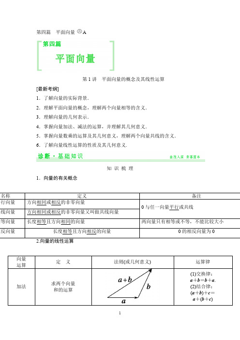 2020届高考理科数学一轮细讲精练,复习补习资料：【第四篇】平面向量