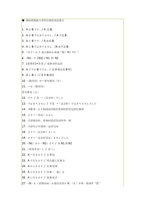 日语四级考试所出现的语法要点