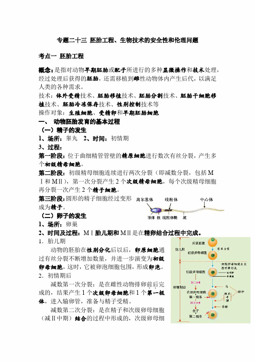 2020年高考生物必修必考知识详细解读讲义：专题二十三 胚胎工程、生物技术的安全性和伦理问题