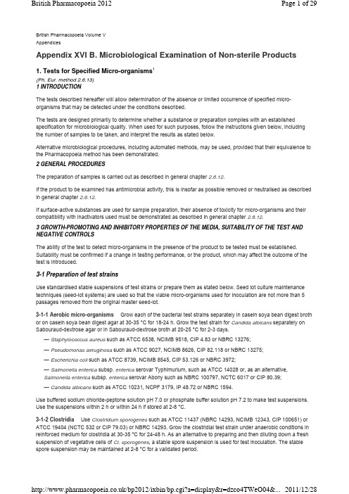 Appendix XVI B. Microbiological Examination of Non-sterile Products in BP2012