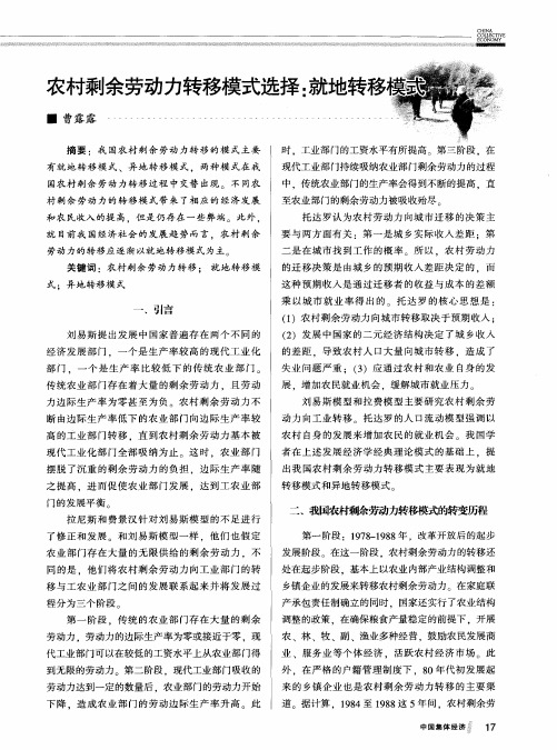 农村剩余劳动力转移模式选择：就地转移模式