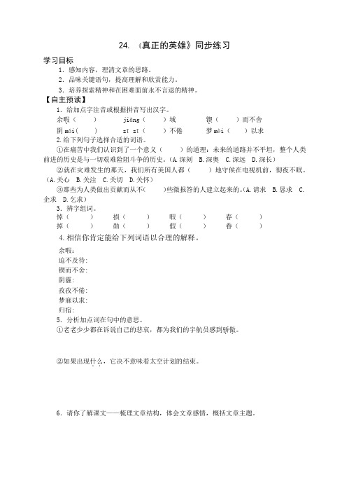 人教新课标(标准实验版)语文七年级下册：《真正的英雄》同步练习
