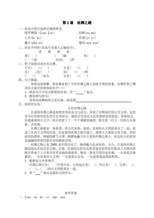 同步练习-人教版小学语文5年级下册试题-2 丝绸之路 (2)