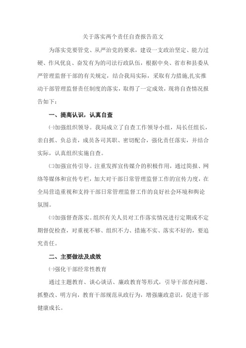 关于落实两个责任自查报告范文