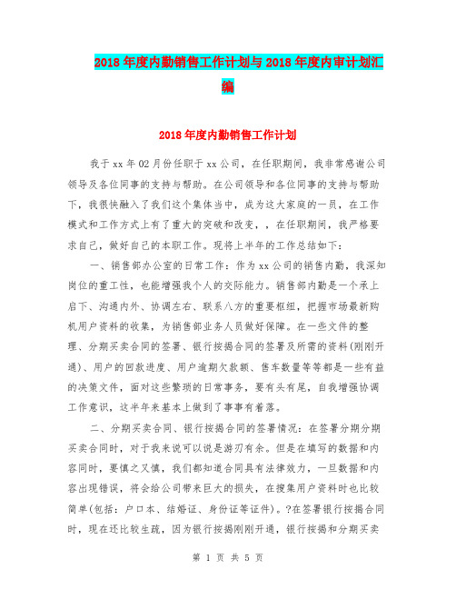 2018年度内勤销售工作计划与2018年度内审计划汇编.doc