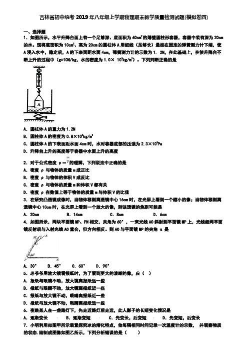 吉林省初中统考2019年八年级上学期物理期末教学质量检测试题(模拟卷四)