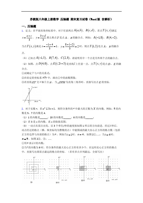 苏教版八年级上册数学 压轴题 期末复习试卷(Word版 含解析)