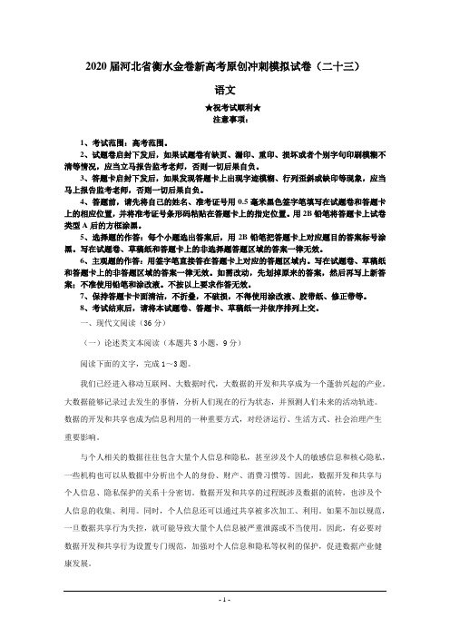 2020届河北省衡水金卷新高考原创冲刺模拟试卷(二十三)语文