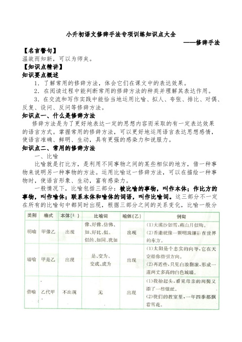 小升初语文修辞手法专项训练知识点大全