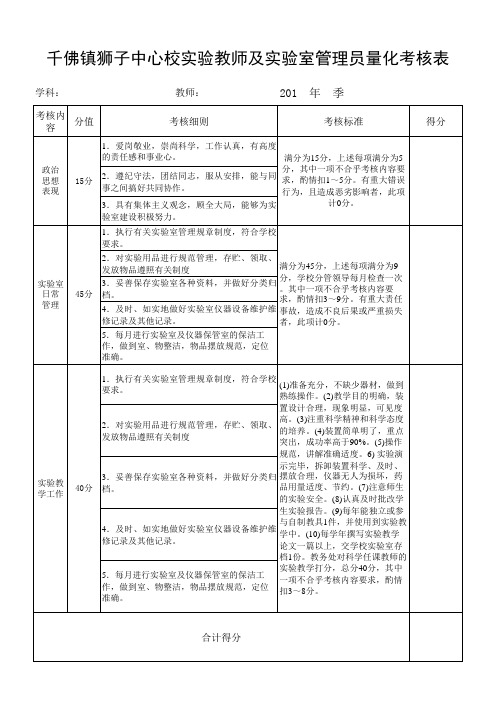 实验室管理员及实验教师考核表