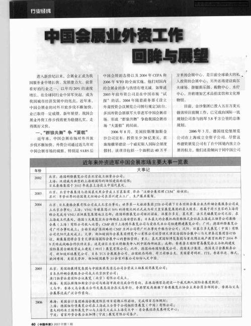 中国会展业外资工作回眸与展望