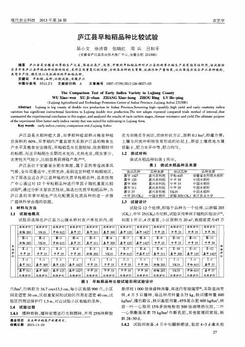 庐江县早籼稻品种比较试验