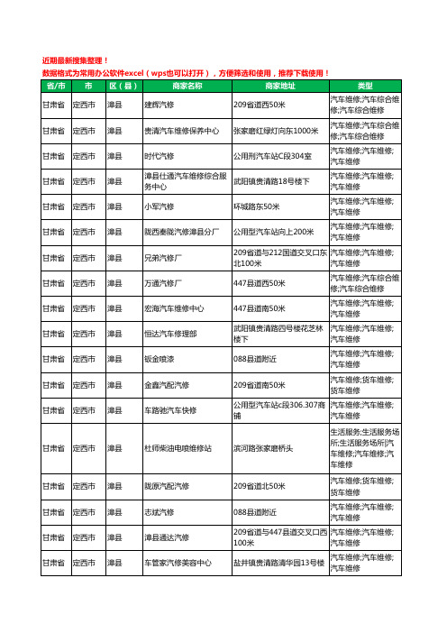 2020新版甘肃省定西市漳县汽车维修工商企业公司商家名录名单黄页联系方式电话大全19家