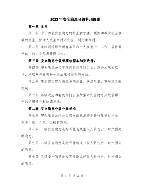 2023年安全隐患分级管理细则