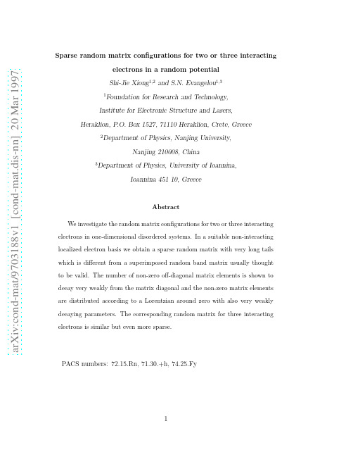 Sparse random matrix configurations for two or three interacting electrons in a random pote