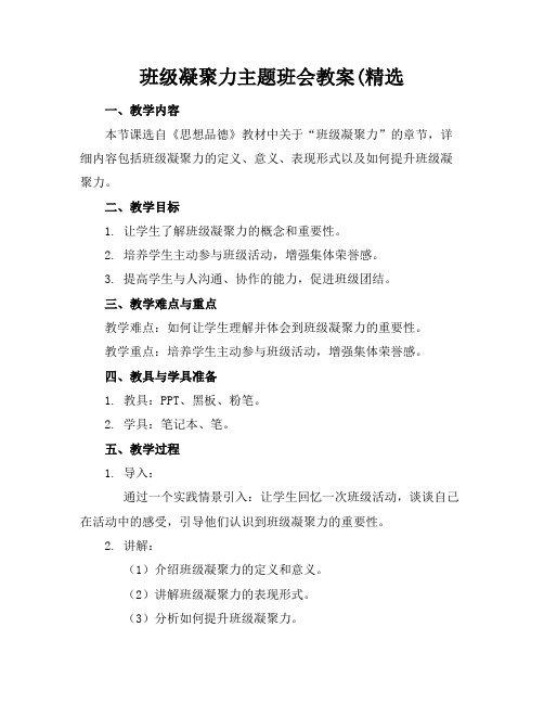 班级凝聚力主题班会教案(精选