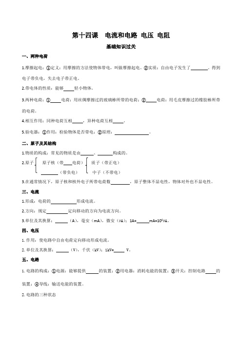 中考物理重难点精讲讲练(全国通用)专题14电流和电路电压电阻(原卷版+解析)