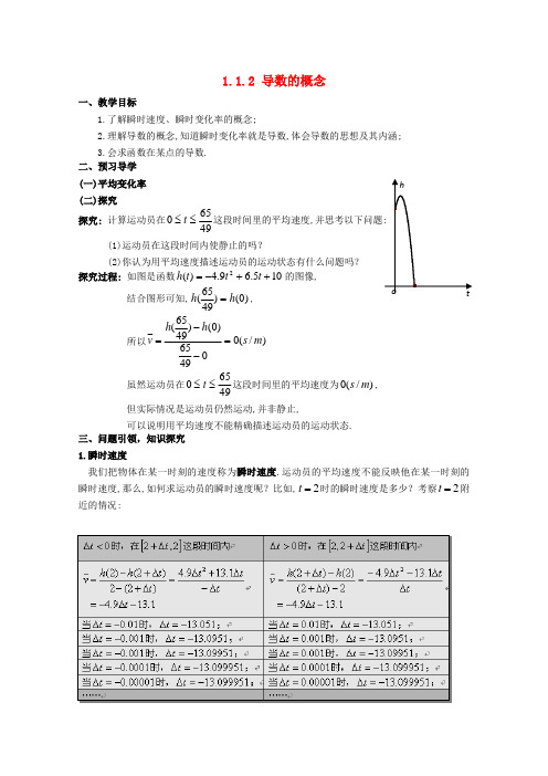 云南省德宏州芒市第一中学高中数学 1.1.2导数的概念教学设计 新人教A版选修2-2