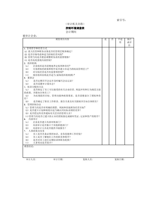 企业基本情况-15控制环境调查表