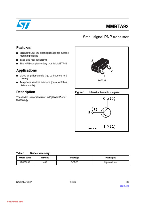 MMBTA92;中文规格书,Datasheet资料