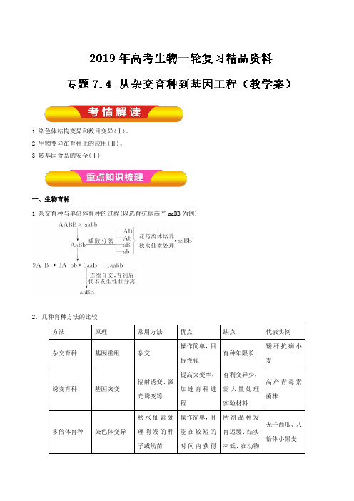 新人教版专题7.4从杂交育种到基因工程教学案高考生物一轮复习精品资料Word版含解析