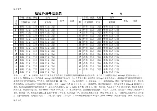 最新检验科消毒记录表