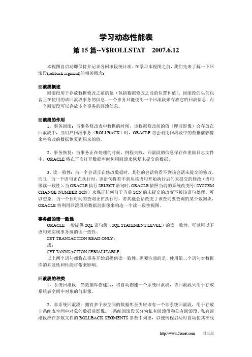 学习动态性能表(15)--v$rollstat