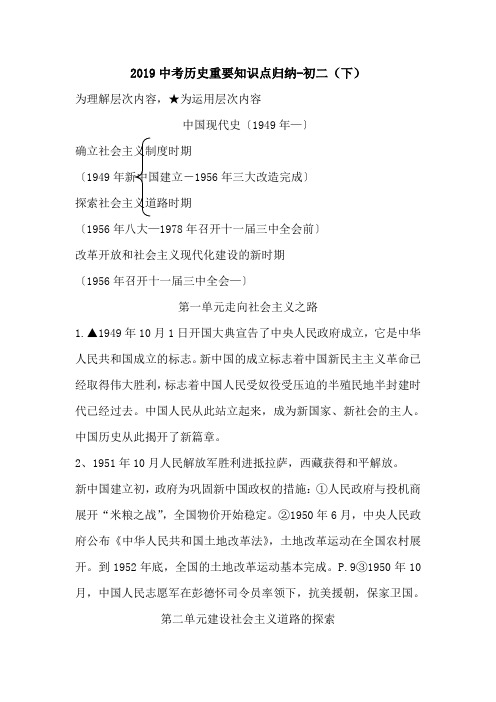 2019中考历史重要知识点归纳-初二(下).doc