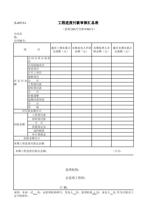 工程进度付款审核汇总表