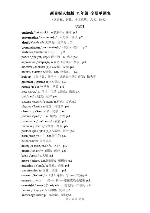 新目标人教版九年级英语全册单词表 (完整版)(含音标)