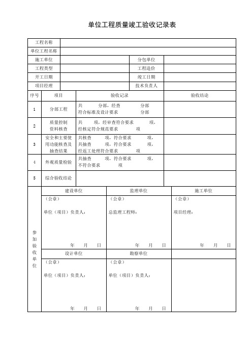 单位工程质量竣工验收记录表(标准范本)