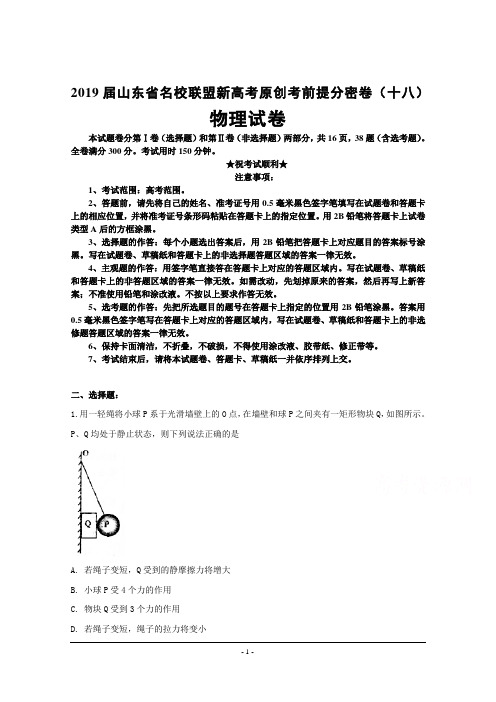 2019届山东省名校联盟新高考原创考前提分密卷(十八)物理试卷