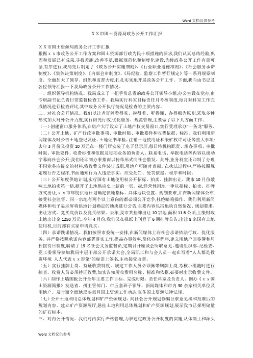 XX市国土资源局政务公开工作汇报
