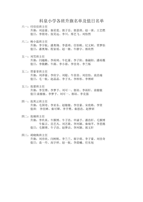 升旗名单及值班名单