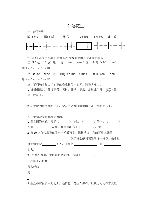 2.落花生 人教部编版五年级上册一课一练(含答案)