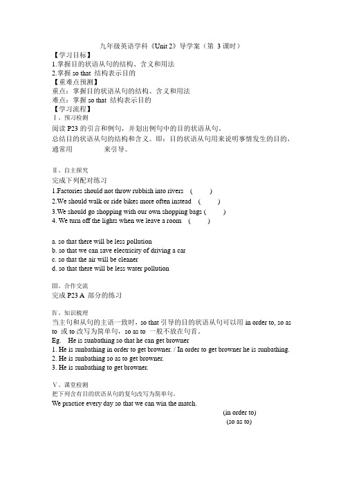 牛津深圳版九年级英语下册《Unit 2 Culture shock》导学案：第3课时