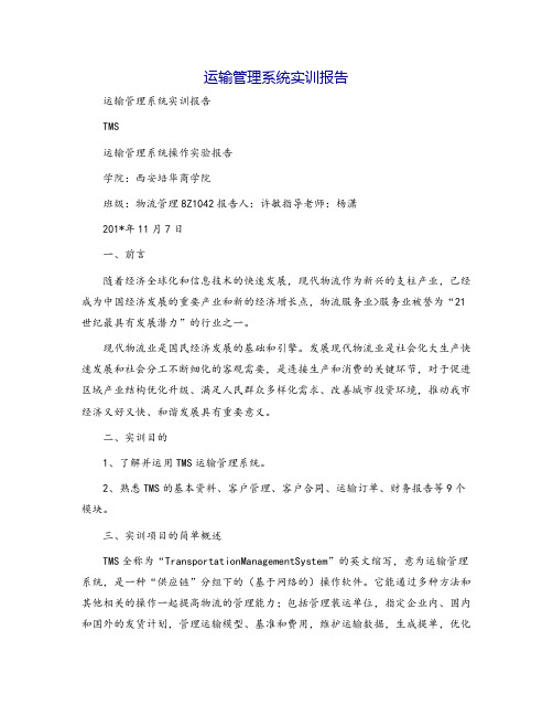 运输管理系统实训报告
