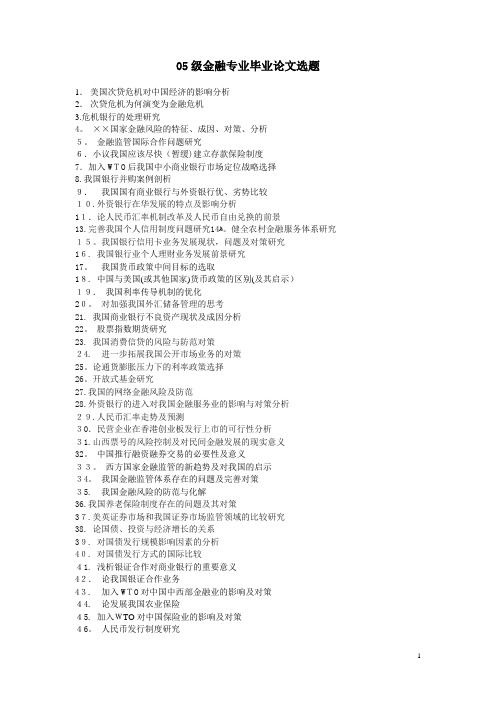 08级金融专业毕业论文选题