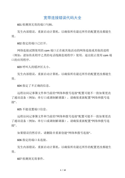 中国电信宽带连接错误代码大全