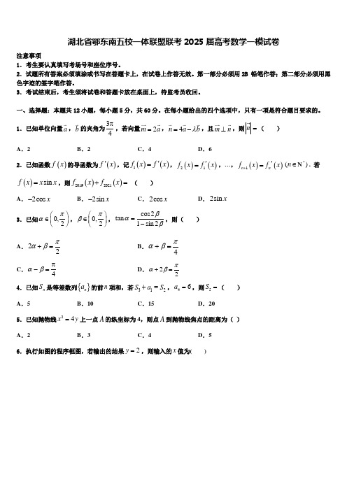 湖北省鄂东南五校一体联盟联考2025届高考数学一模试卷含解析