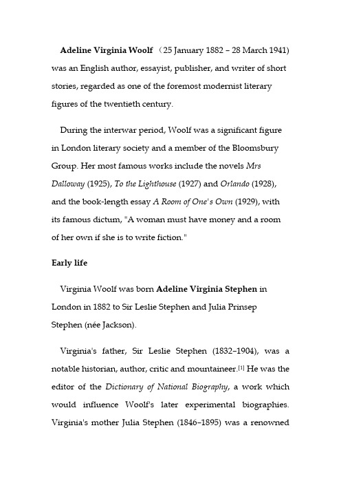 Virginia Woolf  英文简介