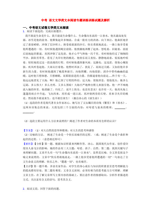 中考 语文文学类文本阅读专题训练训练试题及解析