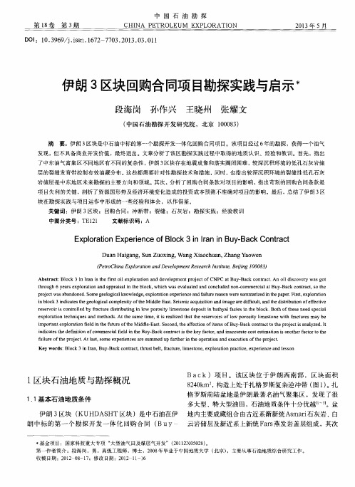 伊朗3区块回购合同项目勘探实践与启示