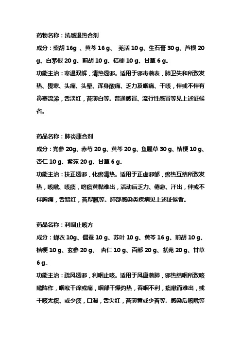 肺感染处方(增加功能主治)