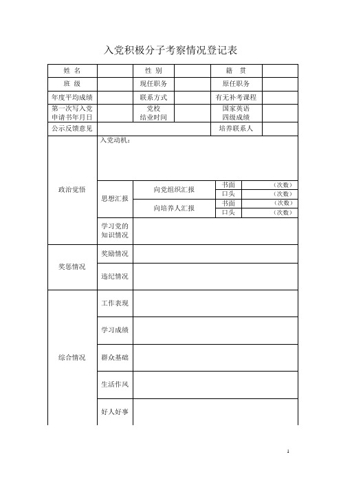 入党积极分子考察情况登记表