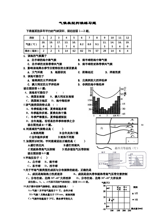 区域地理气候类型判读练习题