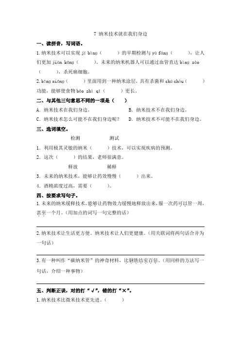 四年级下第7课 纳米技术就在我们身边课时练习(含答案)人教部编版