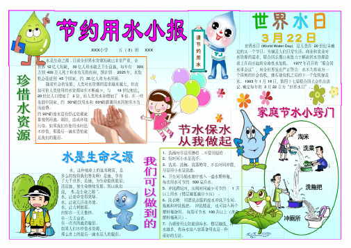节水小报节约用水小报世界水日保护水资源2015年2016年2017年2018年2019年2020年A3横排电子小报手抄报