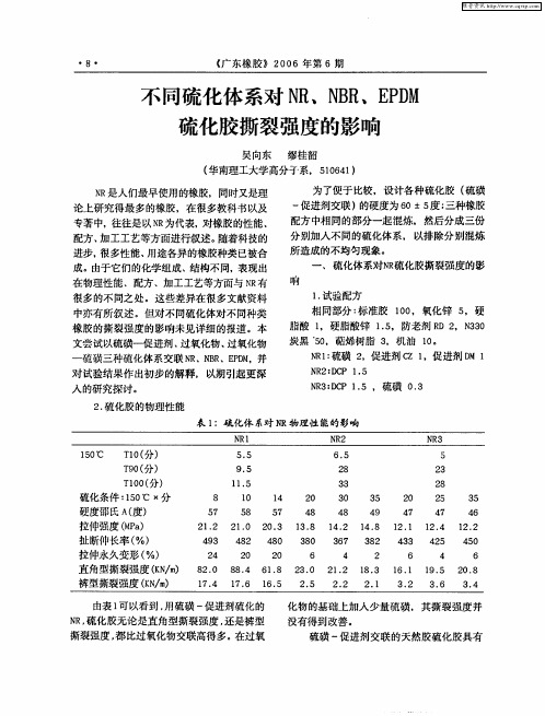 不同硫化体系对NR、NBR、EPDM硫化胶撕裂强度的影响